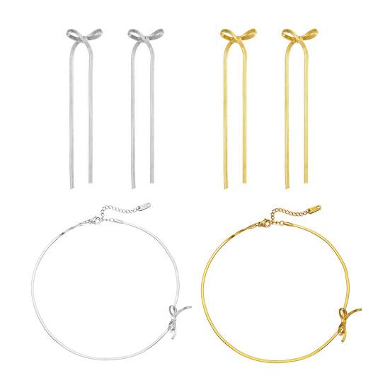 Schleifen-Choker-Halskette Ohrringe Damen Schleifen-Hängeohrringe Lange Quaste Schleifenknoten-Drop-Ohrringe für Hochzeit, Abschlussball, Party Schmuck Geschenke