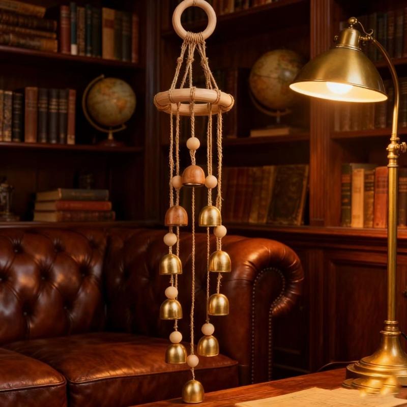 Wood Garden Wind Chimes Golden Bells Ornaments For Patios Balcony Decoration Harmonious Tones