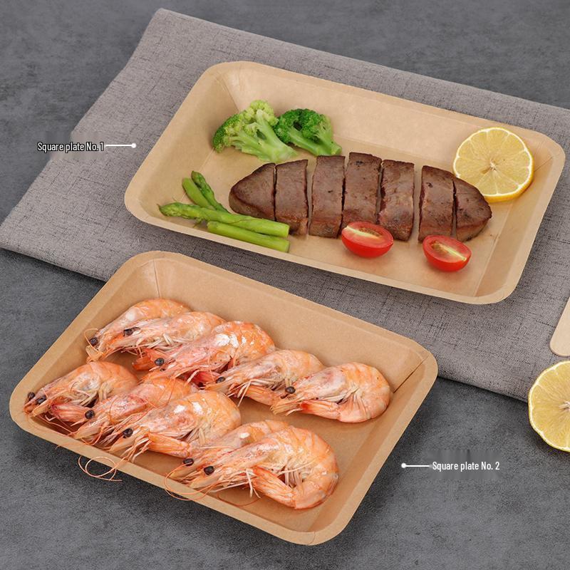 Thickened Kraft Paper Lunch Box: Disposable Square Snack & Barbecue Tray