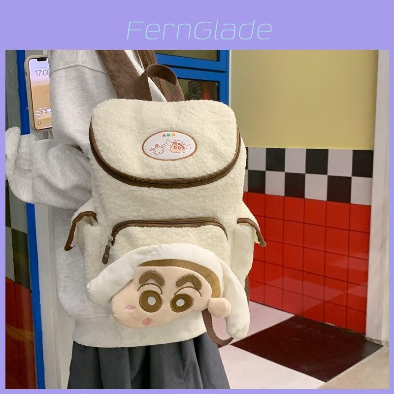 Crayon Shin Chan Plush Cartoon Backpack For Girls With Large Capacity And Zipper Closure