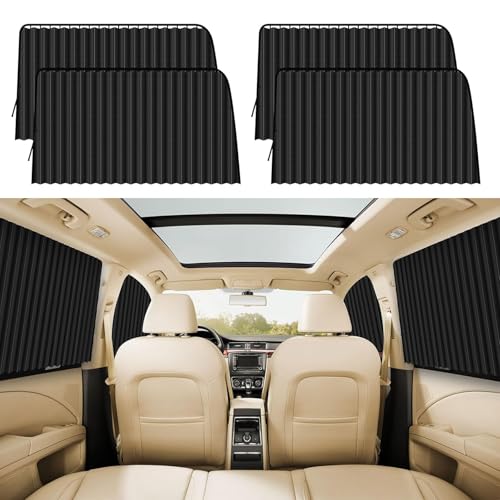 

ZATOOTO Car Curtains with Built-in Magnets, Pleated Sunshades for Car Camping, Blackout, UV Protection, Privacy Curtains, Easy Installation, 4-Piece S