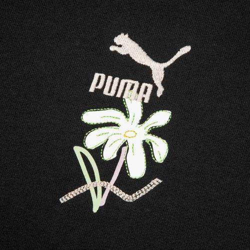 PUMA Women's Black Solid Color Embroidered Crew Neck Long Sleeve Sweatshirt