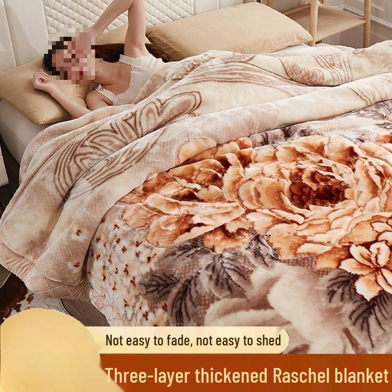 G5Z Double Layer Winter Blanket: Thick Flocked Raschel & Milk Fleece for Cozy Naps.