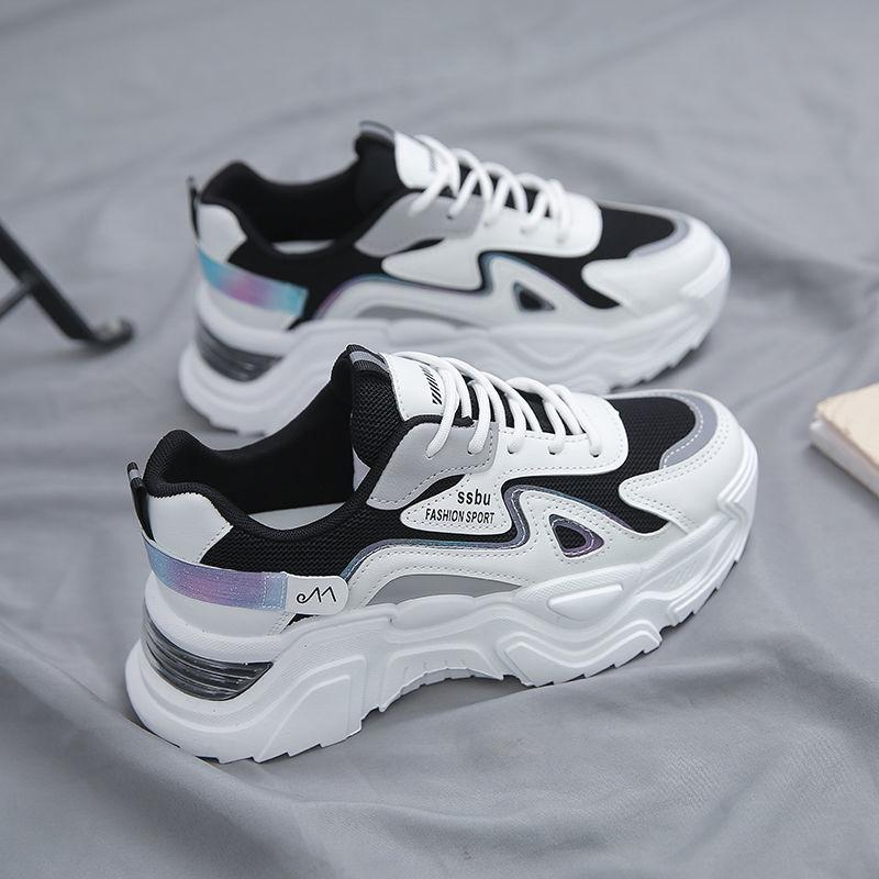 Women's Shoes Spring and Autumn New Thick-soled High-matching Board Shoes Mesh Breathable Dad Shoes Casual Sports Women's Shoes