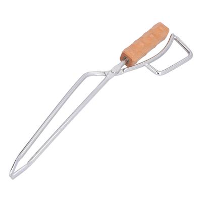 Log Tongs Beech Wood Handle Stainless Steel Clamp High Temperature Resistance Fire Tong for Outdoor