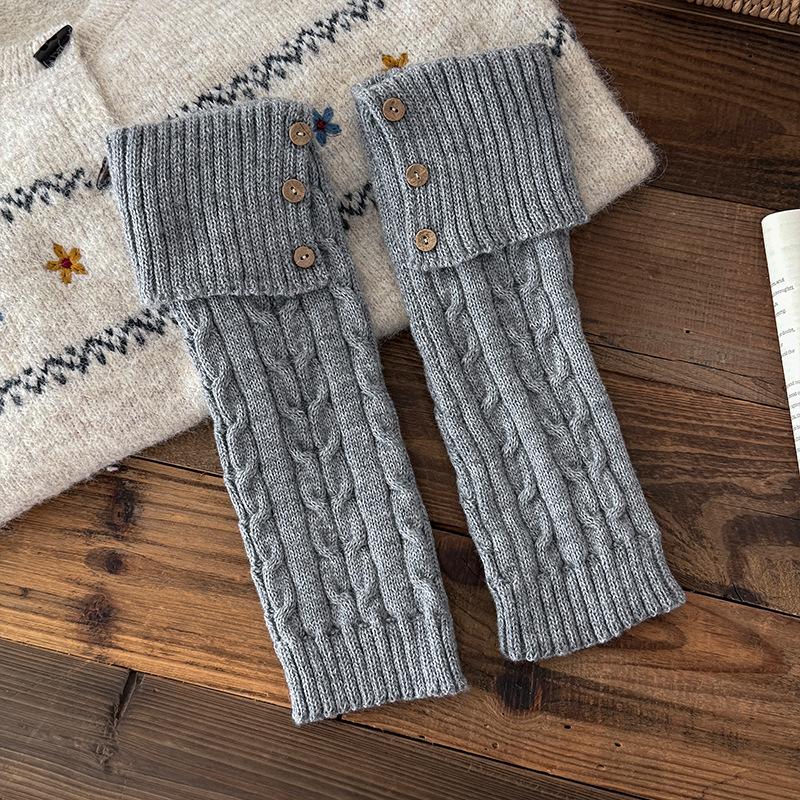 1Pair Leg Warmers for Girls Women Winter Harajuku Leg Warmers Maillard Color Knitted Long Leg Warmer Goth Lolita Button Decro