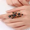 Women's Vintage Punk Leaf Shape Rhinestone Decor Ring Party Jewelry Charms