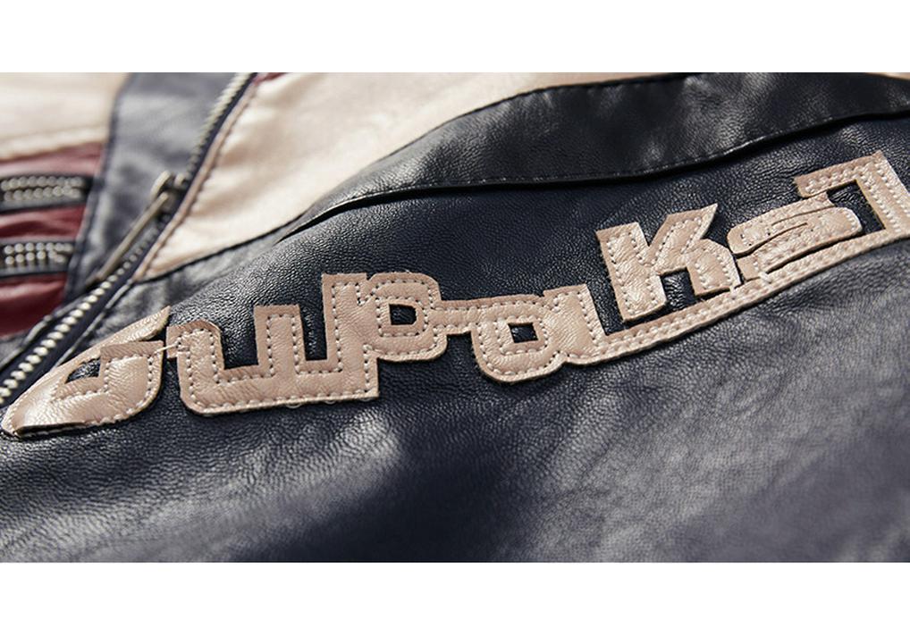 Men's Cross-Border Fashion Slim Fit Motorcycle Jacket with Patchwork & Zipper