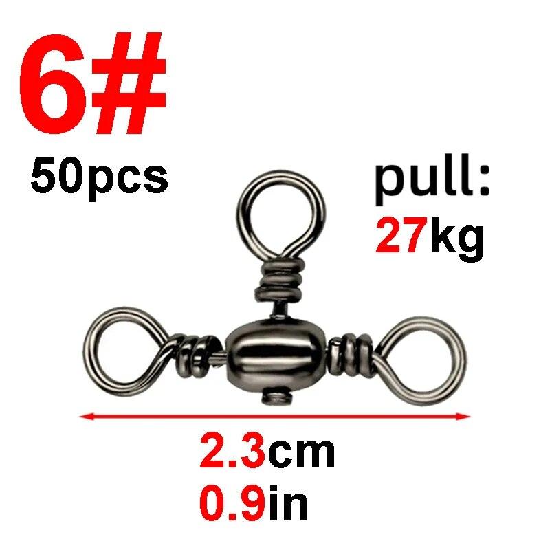 50PCS/Bag Fishing Accessories Black Nickel Plating Three-Prong Connector T-Swivel Sub-Line Splitter Outdoor Fishing Bazi Ring
