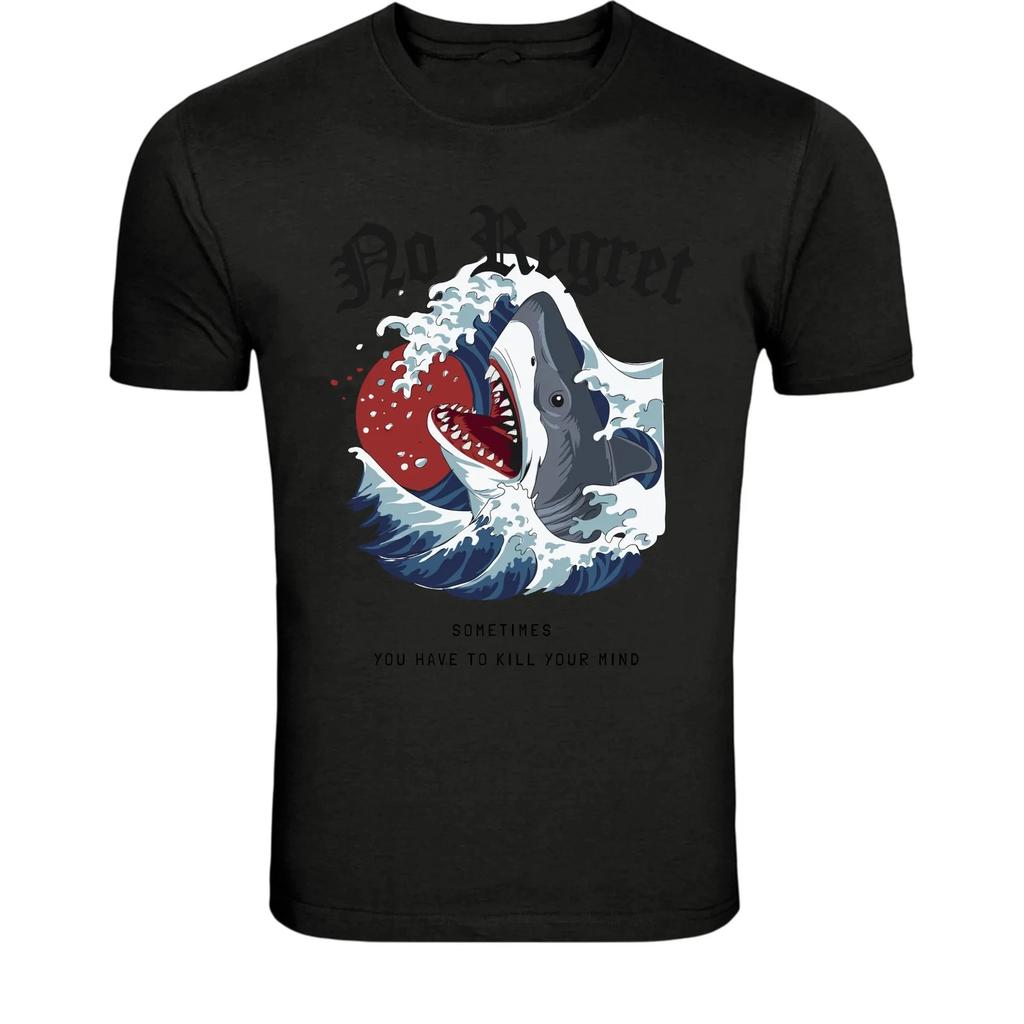 No Regret Shark Wave T-Shirt - Japanese Style Ocean Shark Graphic