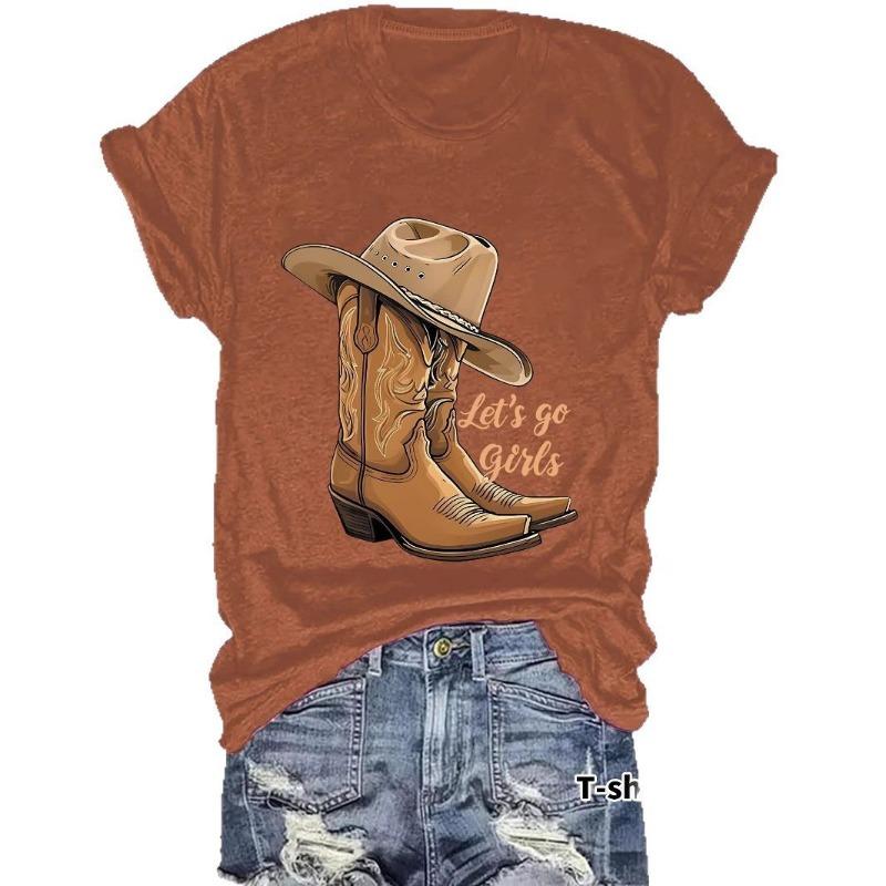 Casual T-shirt Martin Boots and Hat Printed Summer Round-neck Short-sleeved Top