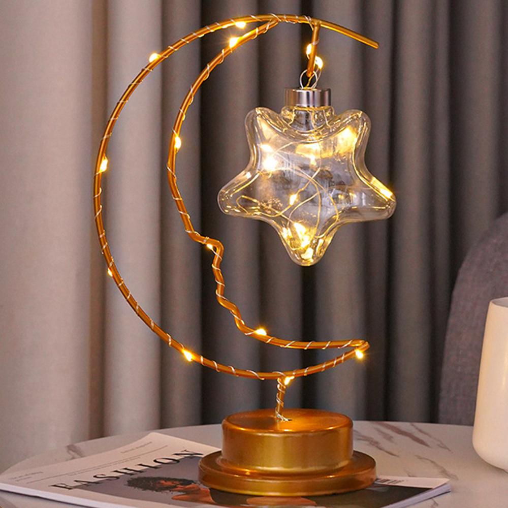 

LED Moon Shape Lamp Romantic Iron Desk Lamp Ambient Lighting Night Light Plastic Stars