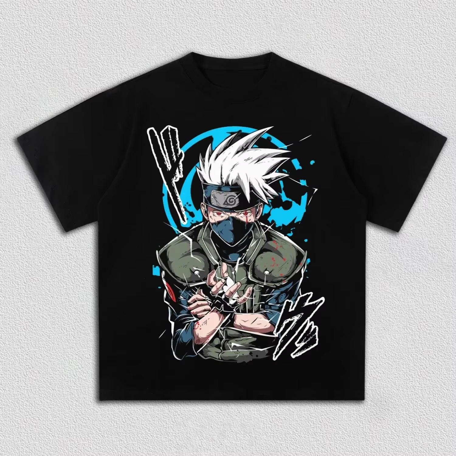 Unisex Naruto Hatake Kakashi Blue Splash Ink Graphic T-Shirt, Anime Manga Print Casual Streetwear T-shirt 4XL