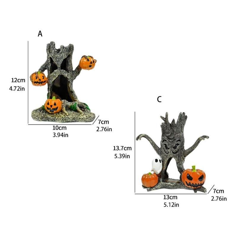 Halloween Resins Sculpture for Fish Tanks Table Displays and Outdoor Garden Decoration Featuring Stump Pumpkin