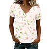 Women V Neck Short Sleeve Floral Print T Shirt Casual Loose Fit Lightweight Soft Fabric Summer Top for Daily Wear