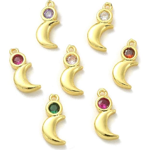 LiQunSweet 12 Pcs 6 Colors Golden Crystal Heart Charms Brass Micro Pave Cubic Zirconia CZ Stone Mini Charm Bulk for Necklace Earrings Jewelry Making