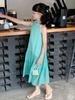 2024 Summer Mint Green Halter Dress for Mother and Daughter - Perfect for Sanya Beach Vacation