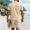 Men's Casual Solid Color Button-Down Shirt & Shorts Set - Summer Vacation Wear