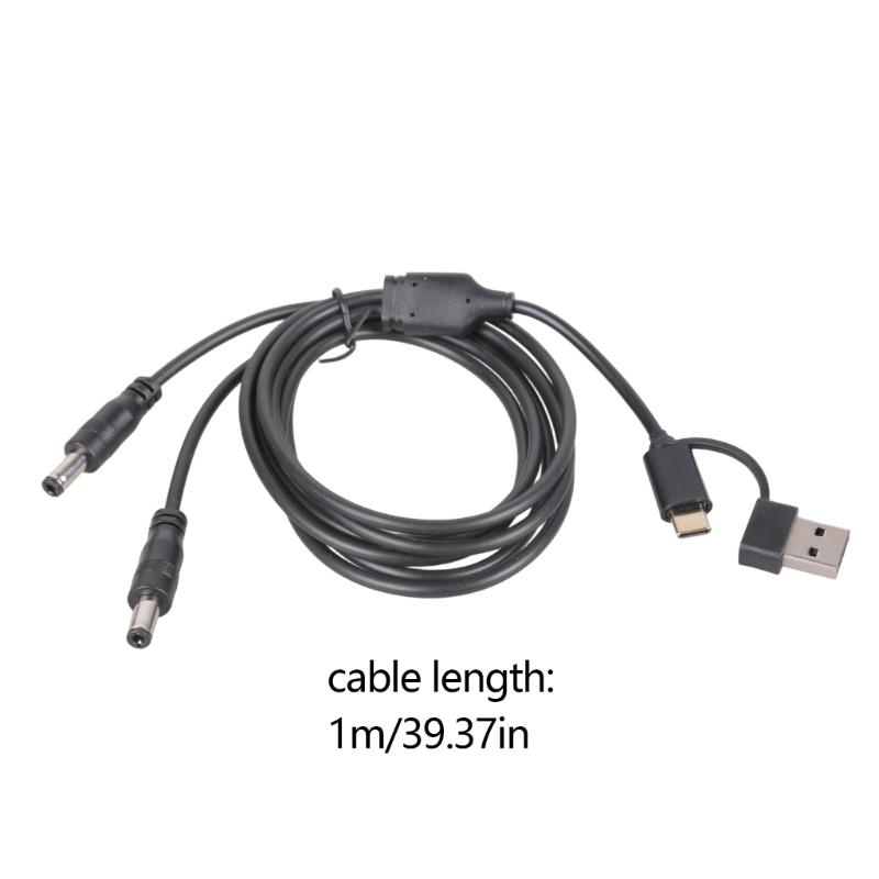 Double Output 5.5x2.5mm Charging Cable With USB A And Type C Connectors Input Support 5V 3A 1M Length Black