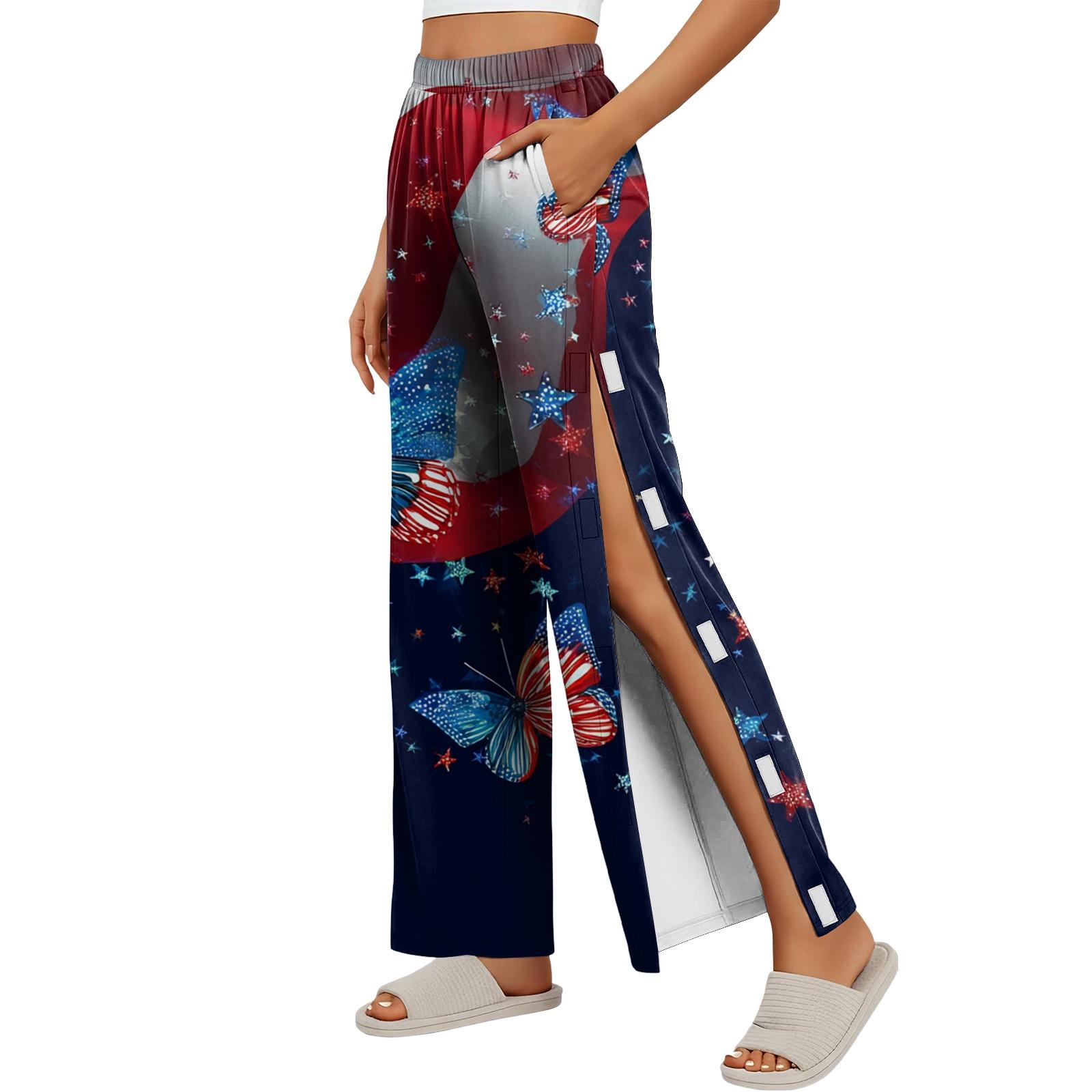 

Women Independence Day Print Side Velcro Closure Easy Open Post Surgery Recovery Long Pants Comfortable Fit Soft Fabric XL тёмно-синий