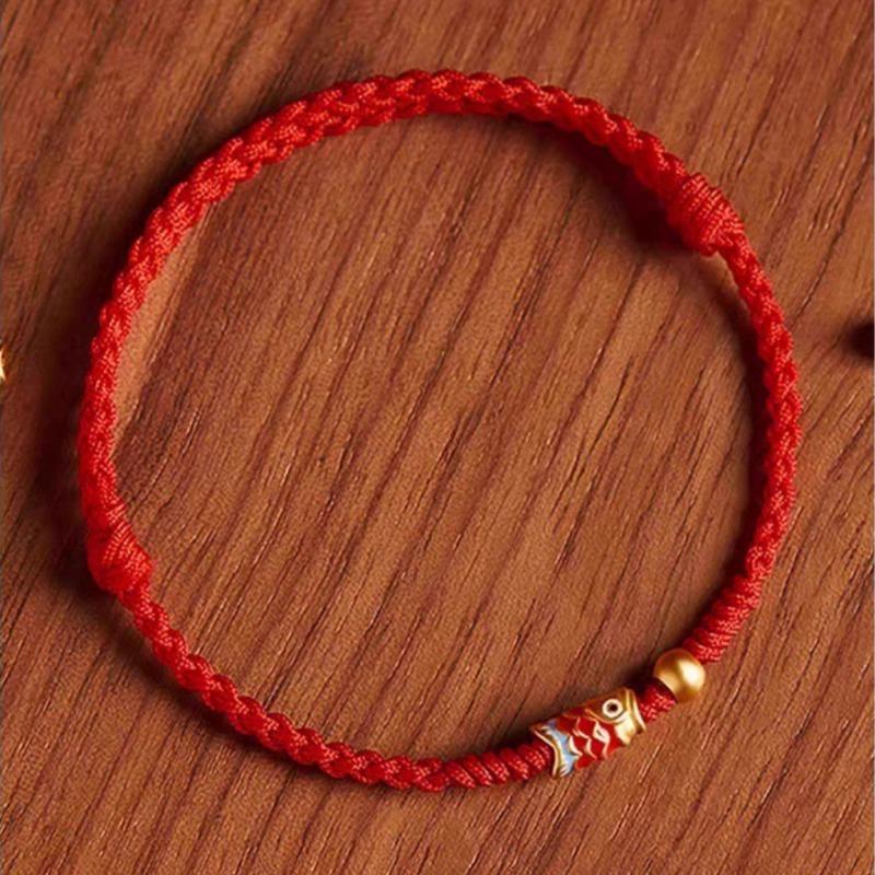 

Koi Zodiac Year Red Rope Bracelet for Girls Woven with Hand Rope and Foot Chain As A Gift for Couples червоний