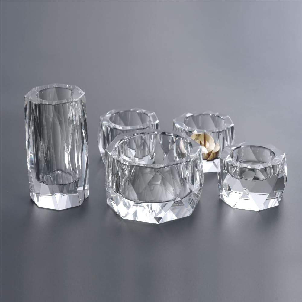 

Pluto Clear Buddhist Altar Set, 5 Buddhist Altar Accessories, 2.5-inch Crystal, Modern and Stylish (Clear), Includes Incense Burner, Flower Vase,