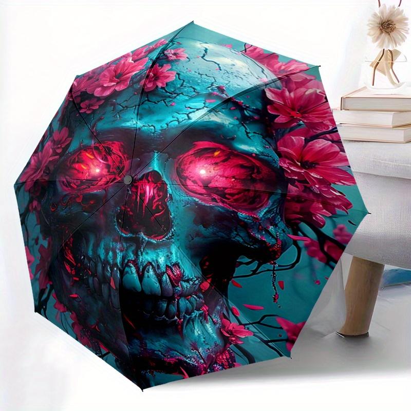 1pc Whimsical Skull Automatic, Cute Cartoon Pattern, Portable Outdoor Umbrella, Perfect, Holiday Gift for Disney fans.N100