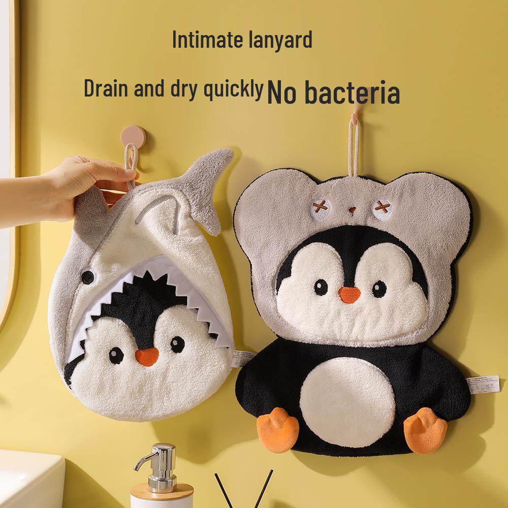 Geniale Ideen Pinguin Korallenfleece Schnelltrocknendes Hängehandtuch - Extra Dick, Wasserabsorbierend, Fusselarm, Doppelt verwendbar.