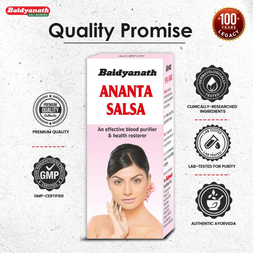Baidyanath Anant Salsa Herbal Syrup 220 ml X Pack of 2 | Ayurvedic Blood Purifier for Clear Skin and Healthy Hair