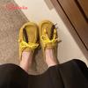 Fashion Aphixta 2025 New Summer Sewing Flat With Outside Slipper Women String Bead Lace Up Fashion Women Shoes Slip On Yellow Slides