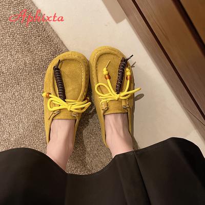 Aphixta 2025 New Summer Sewing Flat With Outside Slipper Women String Bead Lace Up Women Shoes Slip On Yellow Slides