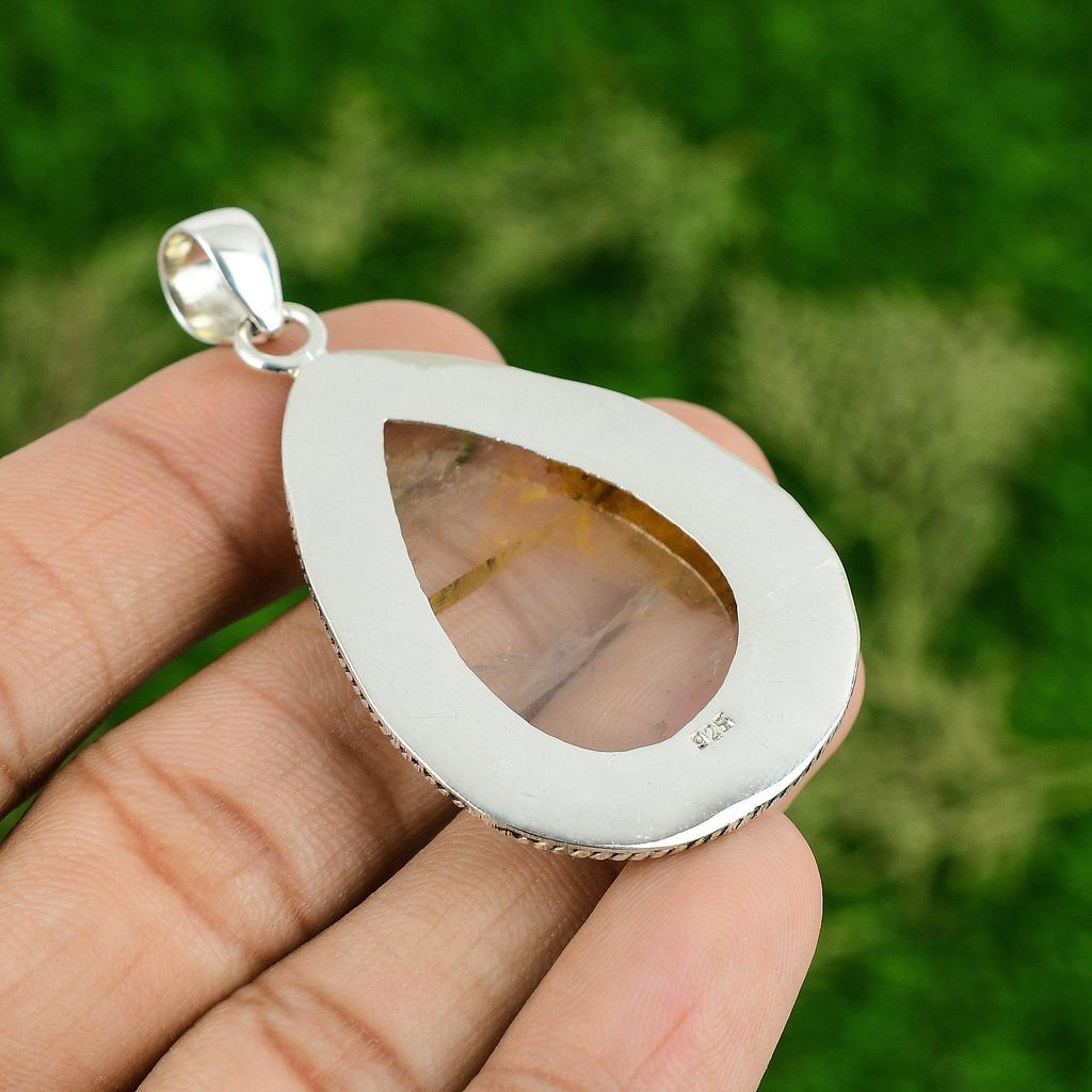 Daughters Day Deal Pear Natural Polka Dot Agate Sterling Silver Pendant Jewelry