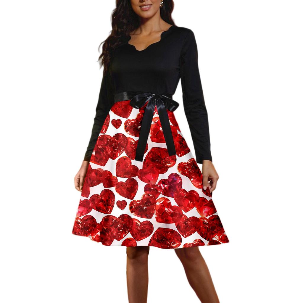 Women's Casual Fashion Long Sleeve  Graphic Printed Vintage Long Dresses