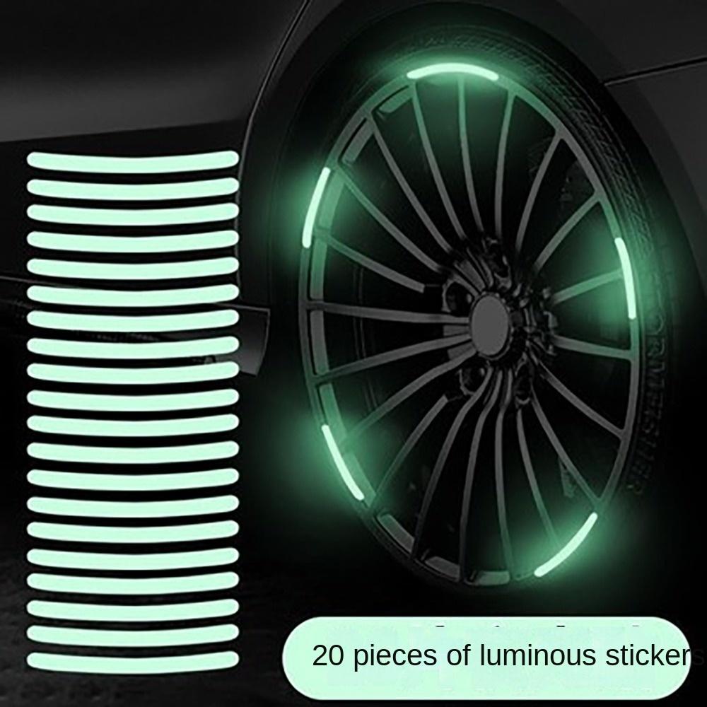 20PC  Wheel Hub Reflective Sticker Universal Fluorescence Luminous Stripe Tape Car Motorcycle Decals Night Driving Safety