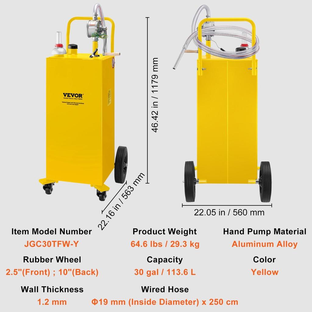 30 Gallon Fuel Caddy, Gas Storage Tank & 4 Wheels, with Manuel Transfer Pump, Gasoline Diesel Fuel Container for Cars, Lawn Mowers, ATVs, Boats, More,