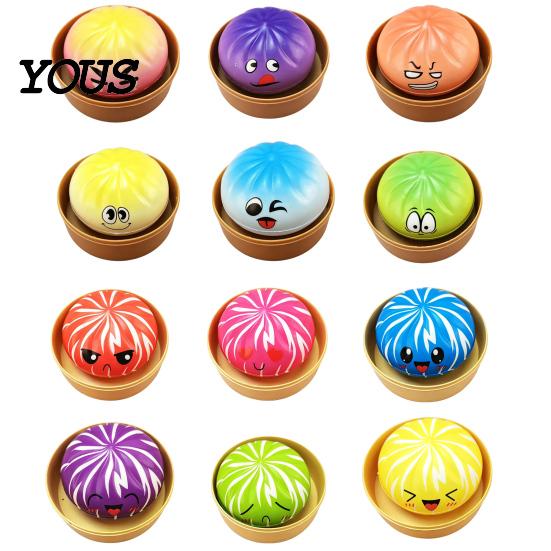 Dumpling Squeeze Toy Cartoon Expression Toy, Anxiety Relief Dough Stress Ball Fidget Stretchy Steamed Bun Sensory for Kids Adults Reliever