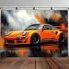 2D Plane a Single-piece Animated Orange Sports Car Background Banner Very Suitable for Photo Studios and Birthday Celebrations