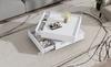 Functional Coffee Table for Living Room, 360 degrees Rotatable, Rotating Tabletop with 2 Shelves and Storage Space, Side Table Frame Pure White