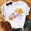 Bicycle Flower Print Tshirt Short Sleeve Round Neck Womens Dress Tops Graphic T Shirts Aesthetic Aesthetic Clothes Kawaii