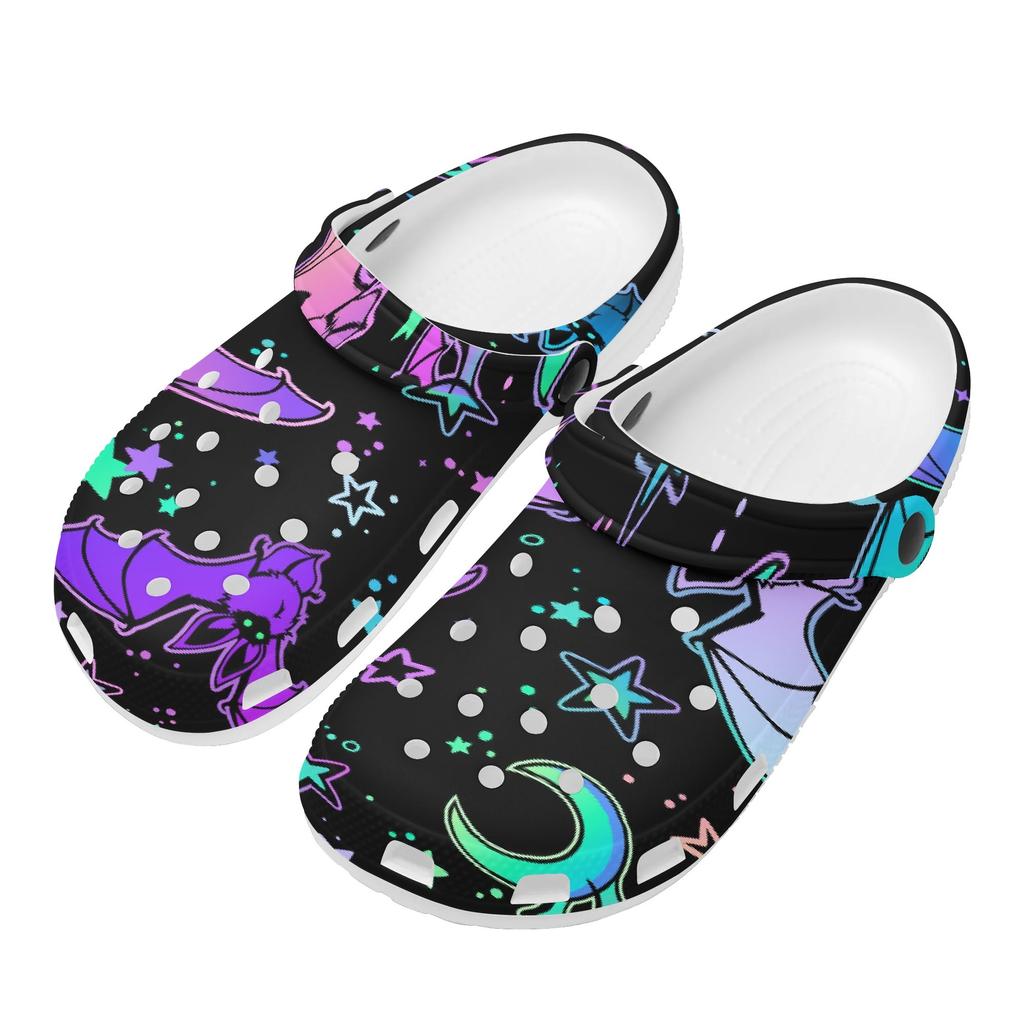White EVA Clogs with Dark Rose Print, Lightweight Slip On Garden Shoes, Breathable Beach Sandals, Indoor Outdoor Slippers for Men Women