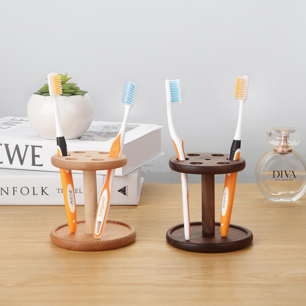 Walnut Toothbrush Holder Beech Makeup Brushes Holder Desktop Makeup Brush Storage Rack Bathroom Supplies