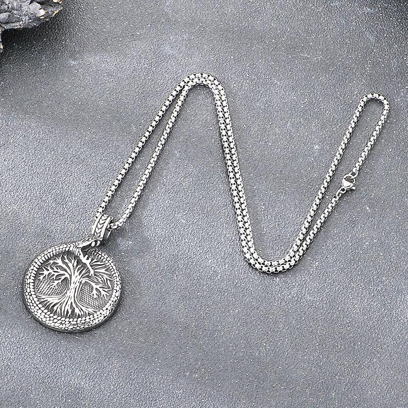 

Stainless Steel Yggdrasil Tree Pendant Necklace Men s Norse World Tree Jewelry Vintage Cool Accessory Daily Party Gift 45cm