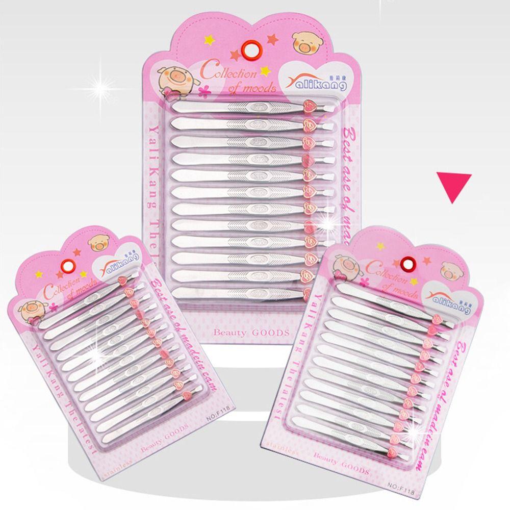 12PCS Straight Mouth/Diagonal Eyebrow Grooming Tweezers Hair Removal Tweezers  Makeup Tools