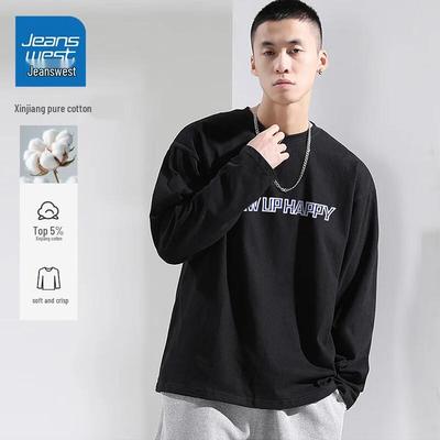 Jeanswest Men's Letter Print Long Sleeve Cotton T-Shirt