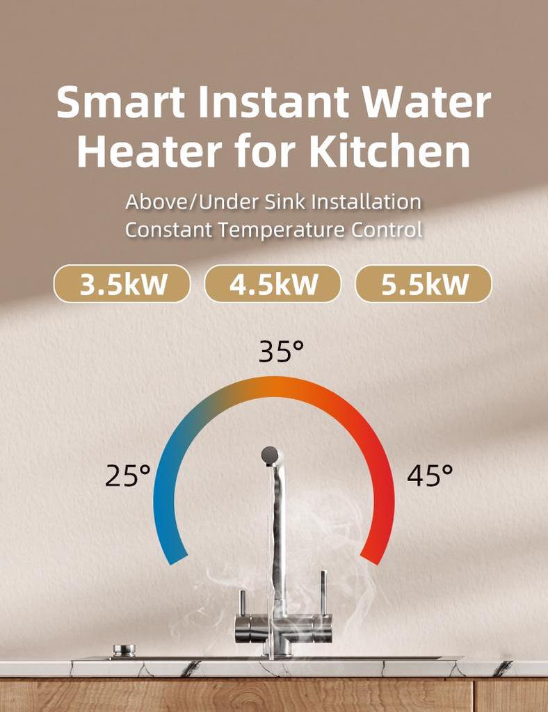 Instant Heating Electric Water Heater 3500W 220V - Smart Small Kitchen Boiler for Rapid Dishwashing and Household Use