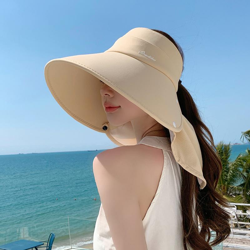 New summer face covering sunscreen hat, big eaves, UV protection sun hat, removable shawl, empty top hat, children 8525