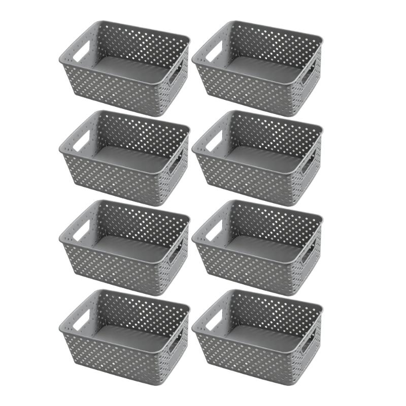 Wide Access Plastic Storage Basket With Carry Handles, Perforated Basket Bin for Living Room, Bedroom and Desk Use