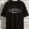 Men's Summer Loose Size 100% Cotton Trendy Boston Graphic Print Casual Fit Round Neck Short Sleeve T-shirt Top