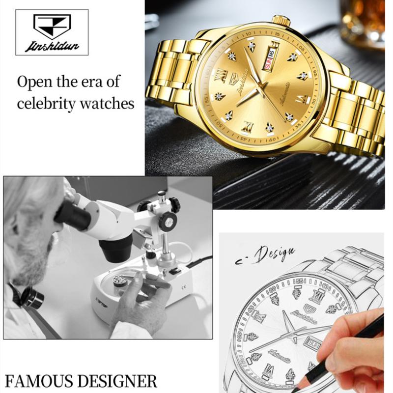 JINSHIDUN The New Business and leisure Men's Watch Fully Automatic Mechanical Watch Dual -daily Calendar Night Light Waterproof High -end Watch