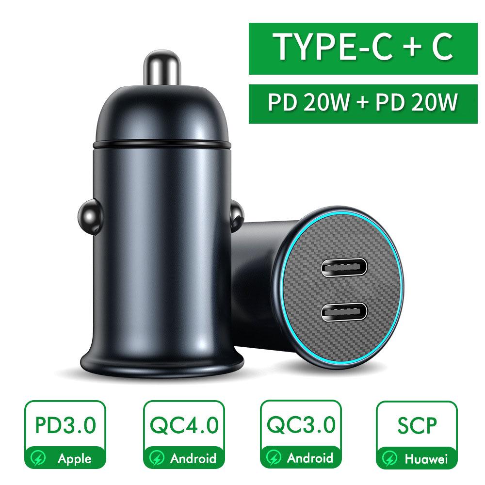 60W Mini PD USB-C Car Charger for Apple & Huawei with QC3.0 Compatibility